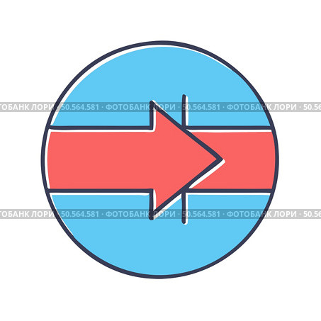 A simple and modern illustration of a right arrow in a circle. The design is ideal for websites. apps. or presentations that need a clean and user friendly interface. Стоковая иллюстрация, агентство Ingram Publishing / Фотобанк Лори