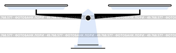 A simple balanced scale with a central pivot, symbolizing justice and equality. Ideal for law, fairness, balance, equality, and ethics. Minimalist vector art with black, white, and light blue colors.. Balanced Scale Symbol Representing Justice, Equality, and Fairness in Legal and Ethical Contexts. Стоковая иллюстрация, агентство Ingram Publishing / Фотобанк Лори