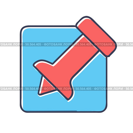 A simple. colorful icon depicting a red push pin inside a blue square. Perfect for user interfaces. websites. or presentations. Стоковая иллюстрация, агентство Ingram Publishing / Фотобанк Лори