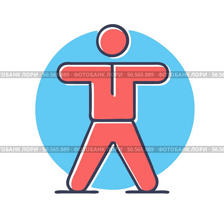 A simple yet effective illustration of a person in a standing position with arms outstretched. symbolizing health. wellness. and fitness. Perfect for use in presentations. websites. or social media related to health. fitness. or well being. Стоковая иллюстрация, агентство Ingram Publishing / Фотобанк Лори