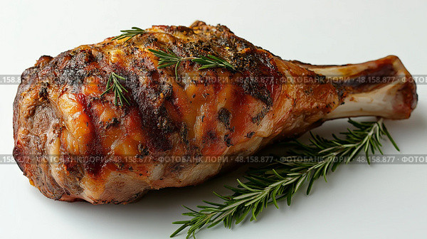 A single roasted lamb leg with a beautifully caramelized crust.  запеченная баранья нога с красивой карамелизированной корочкой. Стоковое AI-изображение, AI-художник Katsiaryna Repich / Фотобанк Лори