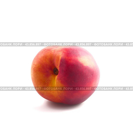 A smooth red peach on a white background. Rear view. Стоковое фото, фотограф Ярославский Максим / Фотобанк Лори