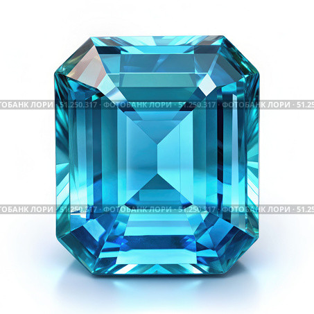 A Square-Cut Aquamarine Gemstone on a White Background. Generative AI. Стоковое AI-изображение, AI-художник Roman Zavorotny / Фотобанк Лори