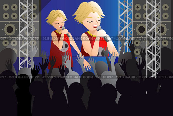 A vector illustration of beautiful singer singing on stage. Стоковая иллюстрация, агентство Ingram Publishing / Фотобанк Лори