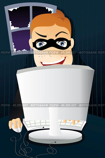 A vector illustration of computer criminal stealing identity. Стоковая иллюстрация, агентство Ingram Publishing / Фотобанк Лори