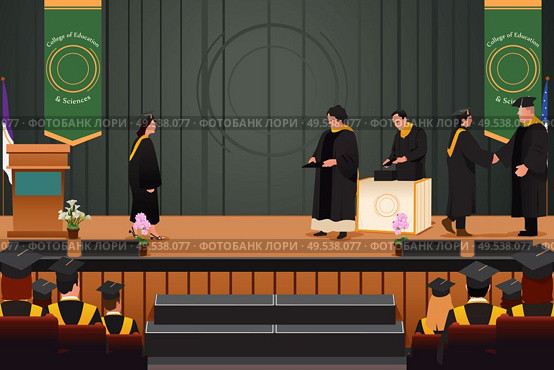 A vector illustration of graduation girl at podium. Стоковая иллюстрация, агентство Ingram Publishing / Фотобанк Лори