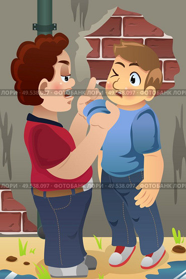 A vector illustration of little boy bullying his friend for bullying concept. Стоковая иллюстрация, агентство Ingram Publishing / Фотобанк Лори