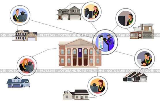 A vector illustration of Virtual Online Graduation Ceremony. Стоковая иллюстрация, агентство Ingram Publishing / Фотобанк Лори