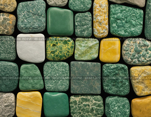 A vibrant collection of unakite stones, showcasing diverse colors and textures, highlights their unique patterns, evoking a sense of wonder Generative AI. Стоковое AI-изображение, AI-художник Юлия Петровская / Фотобанк Лори