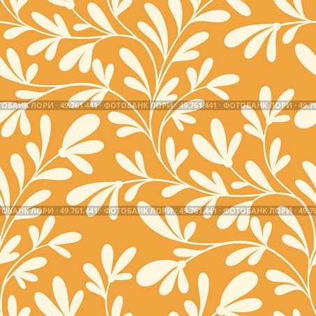 A vibrant pattern with bold cream branches and leaves against a yellow background.. Trailing Cream Branches on Yellow . Стоковое фото, агентство Ingram Publishing / Фотобанк Лори