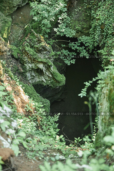 A wild cave or grotto. Mountainous terrain. Summer time of the year. A rock in the shape of a cow's head. Стоковое фото, фотограф Наталия Кирсанова / Фотобанк Лори