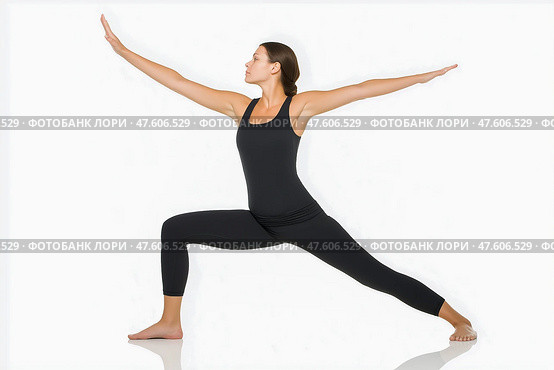 A woman doing yoga, stretching, pacification, calmness. Стоковое AI-изображение, AI-художник Ирина Ручушкина / Фотобанк Лори