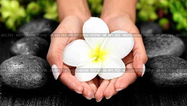 A woman holds a white flower in her hand. Стоковое AI-изображение, AI-художник Ярославский Максим / Фотобанк Лори