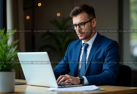 A young businessman at work. Стоковое AI-изображение, AI-художник RamA / Фотобанк Лори