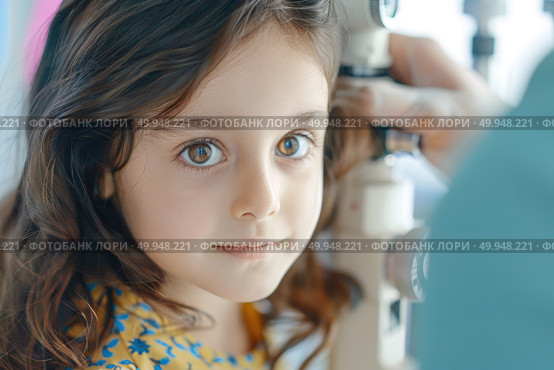 A young girl focused on observing an unknown object or sight, displaying curiosity and interest. Стоковое AI-изображение, AI-художник Данила Большаков / Фотобанк Лори