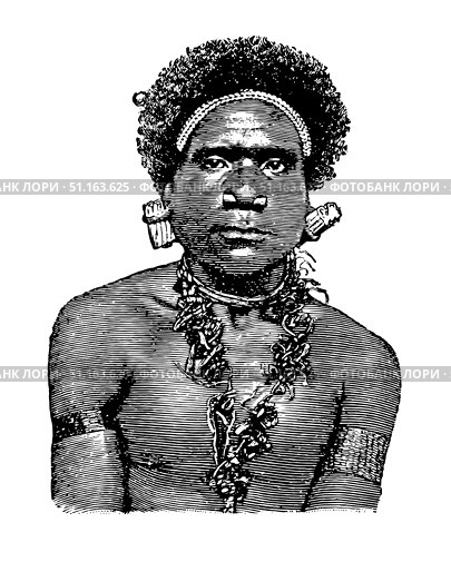 Aboriginal Papuans, illustration from The People's Encyclopedia, Moscow. Russia, 1911. Стоковая иллюстрация, иллюстратор Константин Тимофеев / Фотобанк Лори