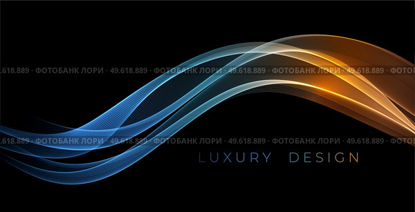 Abstract blue and gold smoke Waves. Shiny moving lines design element on dark background for gift, greeting card and disqount voucher. Vector Illustration. Abstract Waves. Shiny blue moving lines design element on dark background for greeting card and disqount voucher. Стоковая иллюстрация, агентство Ingram Publishing / Фотобанк Лори