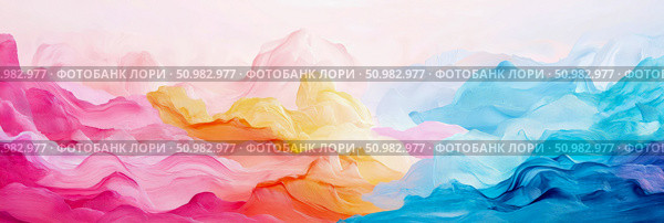 Abstract Colorful Landscape: Serene Hills in Pink, Orange, and Blue Hues. Стоковое AI-изображение, AI-художник Данила Большаков / Фотобанк Лори