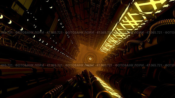 Abstract digital technological background with lights inside machine. Стоковая иллюстрация, иллюстратор David Kashakhi / Фотобанк Лори