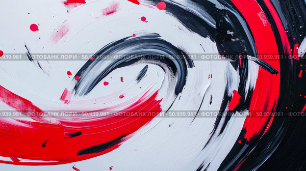 Abstract fluid art featuring bold brushstroke with energetic black, white and red color palette. Стоковое AI-изображение, AI-художник Данила Большаков / Фотобанк Лори