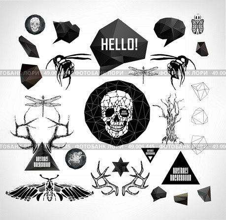 Abstract  gothic sacral illustration with polygon,  crystal design element, symbol, sign for tattoo. Стоковая иллюстрация, агентство Ingram Publishing / Фотобанк Лори
