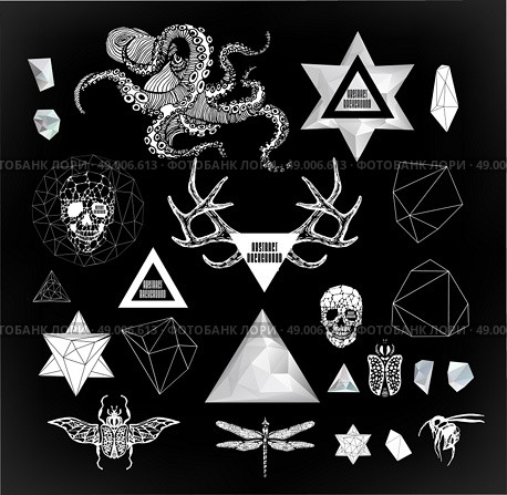 Abstract  gothic sacral illustration with polygon,  crystal design element, symbol, sign for tattoo. Стоковая иллюстрация, агентство Ingram Publishing / Фотобанк Лори
