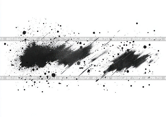 Abstract grunge-style composition consisting of black strokes and splashes on a white background. Стоковое AI-изображение, AI-художник Ярославский Максим / Фотобанк Лори