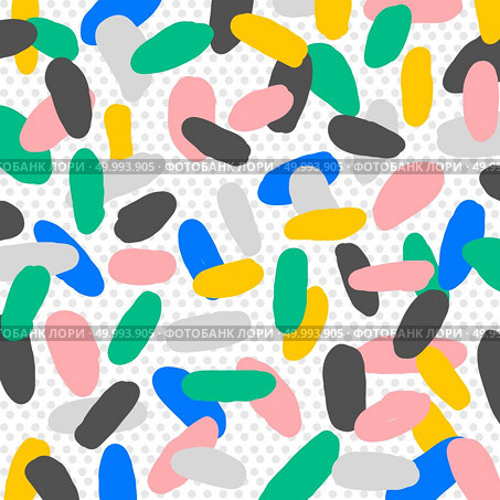 Abstract hand drawn colorful ink brush elements pattern on polka dot background. Vector illustration. Стоковая иллюстрация, агентство Ingram Publishing / Фотобанк Лори