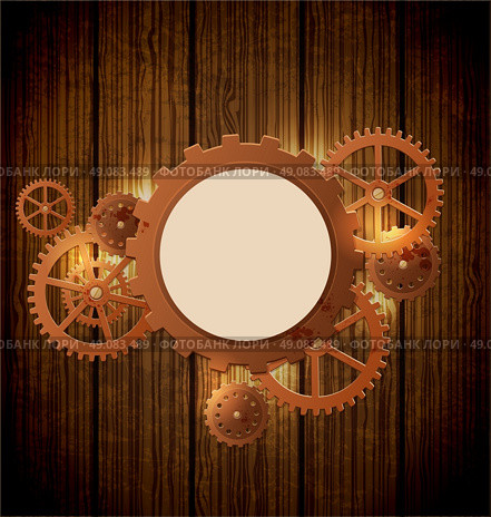Abstract industrial background with gears  in the style of steampunk. Vector illustration. Стоковая иллюстрация, агентство Ingram Publishing / Фотобанк Лори