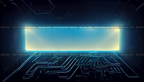 abstract motherboard and circuit background with blue neaon lights and copy space on display. abstract motherboard and circuit background. Стоковое фото, агентство Ingram Publishing / Фотобанк Лори