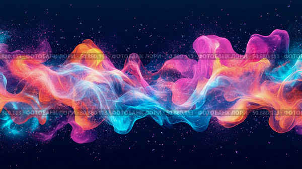 Abstract Nebulous Flow: A vibrant swirl of color and light in cosmic display, perfect as a banner or a wallpaper. Стоковое AI-изображение, AI-художник Данила Большаков / Фотобанк Лори