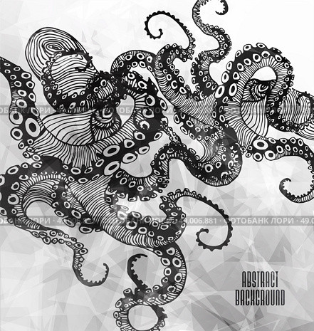 Abstract Octopus, hipster element,  drawn by hand modern illustration with polygon,  crystal design element, symbol, sign for tattoo. Стоковая иллюстрация, агентство Ingram Publishing / Фотобанк Лори