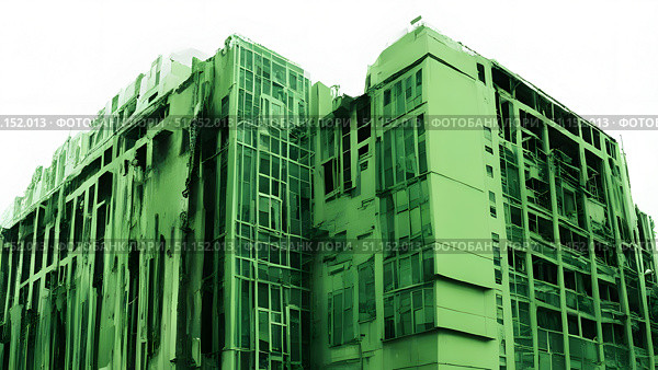 Abstract of modern green building, apocalypse concept. Стоковое AI-изображение, AI-художник Дмитрий Нечаев / Фотобанк Лори