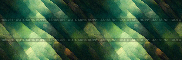 Abstract panoramic background. Texture with diagonal blurred wavy stripes in shades of green, inspired by nature. Wide texture background with seamless pattern. Great for design. Generative AI. Стоковое AI-изображение, AI-художник Андрей Степанов / Фотобанк Лори
