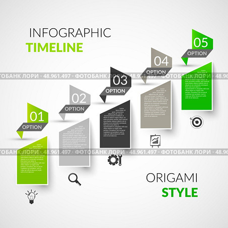 Abstract paper timeline infographics design template with origami style options and business icons vector illustration. Стоковая иллюстрация, агентство Ingram Publishing / Фотобанк Лори