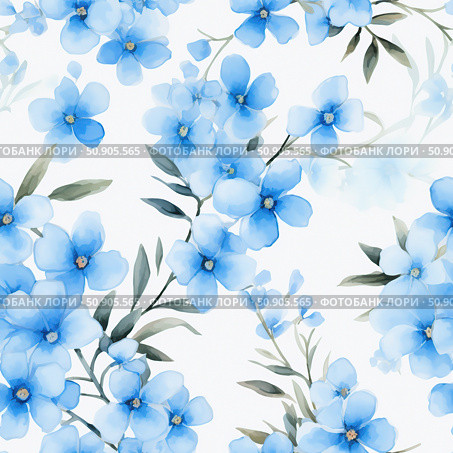 Abstract seamless background of watercolor forget-me-not flowers. Стоковое AI-изображение, AI-художник Екатерина Красникова / Фотобанк Лори