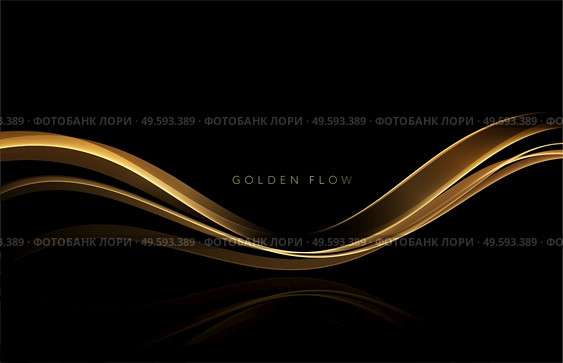 Abstract shiny color gold wave design element on dark background. Fashion flow lines for cosmetic gift voucher, website and advertising. Awarding the nomination ceremony luxury background. Vector design. Abstract shiny color gold wave luxury background. Стоковая иллюстрация, агентство Ingram Publishing / Фотобанк Лори