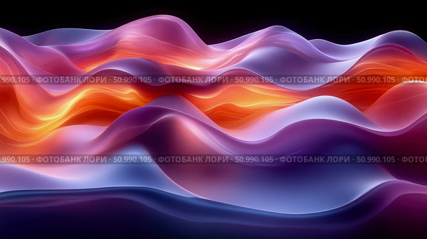 Abstract Swirling Hues: A Symphony of Purple, Orange, and Blue Waves. Стоковое AI-изображение, AI-художник Данила Большаков / Фотобанк Лори