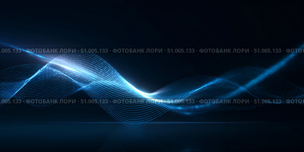Абстрактные голубые волны на темном фоне. Стоковое AI-изображение, AI-художник Владимир Трубицын / Фотобанк Лори