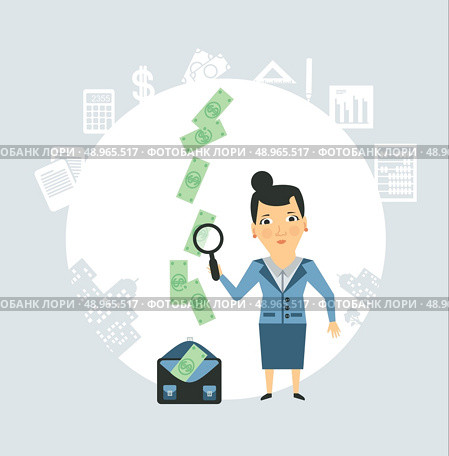 Accountant steals money illustration. Flat modern style vector design . Стоковая иллюстрация, агентство Ingram Publishing / Фотобанк Лори