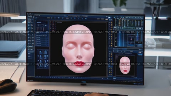 Advanced Facial Recognition Software Analyzing Female Face on Computer Screen. Стоковое видео, видеограф Данил Руденко / Фотобанк Лори