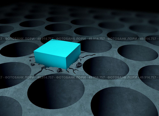 Adversity strategy concept making it work business idea as a square peg forced into a round hole as a success and determination metaphor as a 3D illustration. Стоковое фото, агентство Ingram Publishing / Фотобанк Лори
