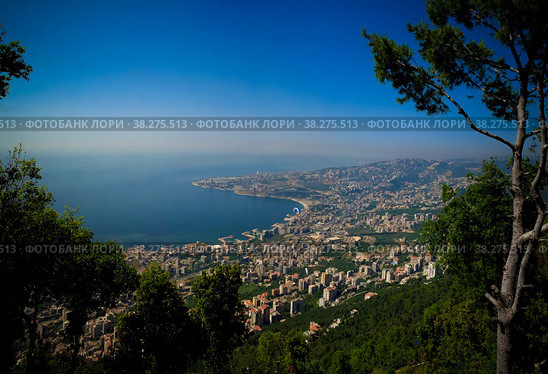 Aerial panoramic view to Jounieh city and bay, Lebanon. Стоковое фото, фотограф Сергей Майоров / Фотобанк Лори