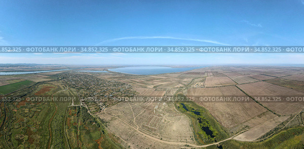 Aerial view on flood-meadow in Kartal Eco Park,Orlovka village and Karta lake, Reni raion, Odessa oblast, Ukraine, Eastern Europe. Стоковое фото, фотограф Некрасов Андрей / Фотобанк Лори