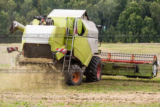 Agricultural industry. A combine harvester harvests from the field. The concept of processing and collection . Rural landscape. Agricultural machinery. Стоковое фото, фотограф Photojuli / Фотобанк Лори