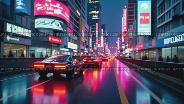 AI Generative Futurism science fiction, cyber city, panorama virtual reality, car automobile transport. Стоковое AI-видео, аниматор Spirit River / Фотобанк Лори