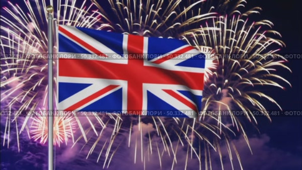 AI Generative National flag independence state United Kingdom, background fireworks. Стоковое AI-видео, аниматор Spirit River / Фотобанк Лори