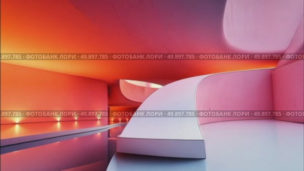 AI Generative Retrofuturism interior of the building, free space bright spacious corridor. Стоковое AI-видео, аниматор Spirit River / Фотобанк Лори
