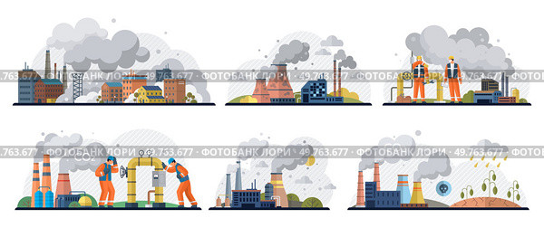 Air pollution vector illustration. Natures tears fall as we pollute air, lifeblood our fragile ecosystem The air pollution metaphor is stain, mark shame on canvas environmental ethics. Air pollution. The symphony nature is drowned out by cacophony industrial air pollution. Стоковая иллюстрация, агентство Ingram Publishing / Фотобанк Лори