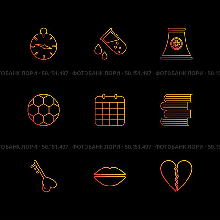 alarm , testtube , compass , beaker , industry , football , celender , books ,key , lips , heart break ,icon, vector, design,  flat,  collection, style, creative,  icons. Стоковая иллюстрация, агентство Ingram Publishing / Фотобанк Лори